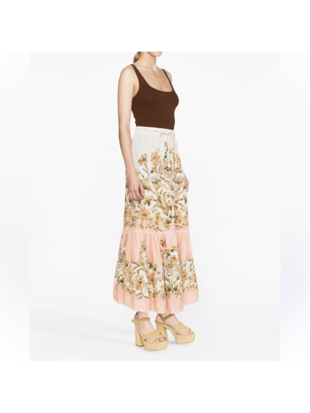 House of Harlow Floral Midi Skirt Small Cottagecore Boho Romantic Linen Blend - Picture 2 of 9